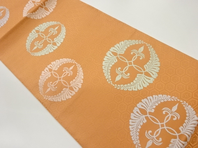 亀甲に草花模様織出し袋帯